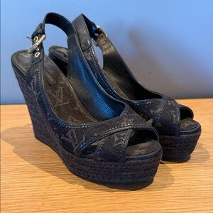 Louis Vuitton Black Wedge Sandals